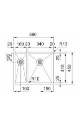 Franke Bolero Plus New R10 B2X 260-34-16 BR 1,5 Polotorová nerezová umývadlo Vlakinbouw, podstavba a nadstavba 56x45 cm 127.0733.338