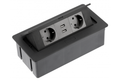 Predlžovací kábel na stôl SOFT 2x zásuvka Schuko, USB 2.1A, napájací kábel s konektorom, čierny