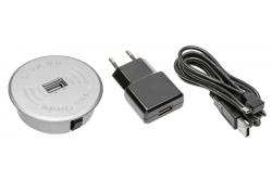 Bezdrôtová nabíjačka so strieborným USB a napájacím adaptérom (2 m odnímateľný USB kábel)
