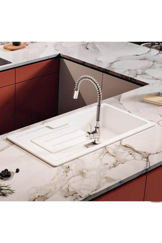 Ausmann Ceramic Sylva Ceramic White Built-in Sink with Draining Area 1000 x 500 mm 1208971124