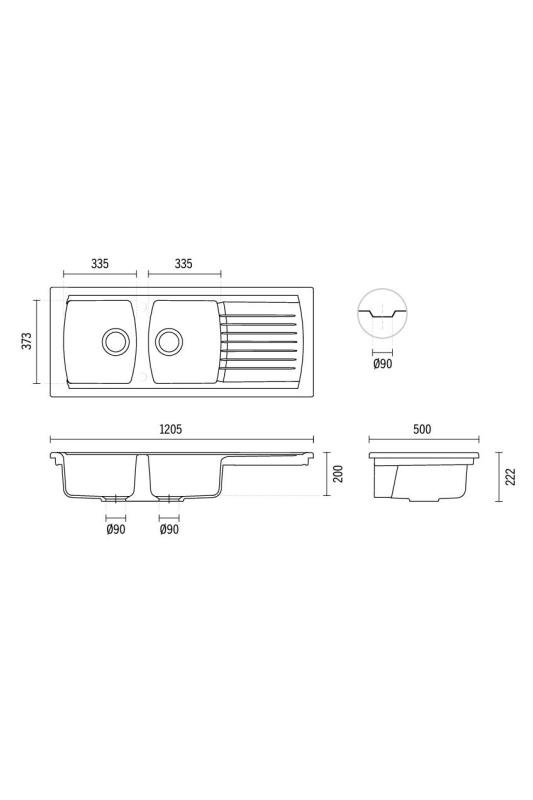 Ausmann Ceramic Crest Double Ceramic White Sink with Draining Area 1205 x 500 mm 1208971132