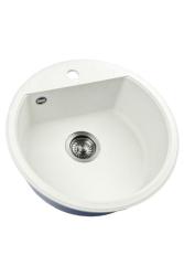 GraniteMy Bremen okrúhle granitové umývadlo 43 cm biela montáž na dosku a pod doskou s dierou pre kohútik s gumenou zátkou v gun metal prevedení 1208971220