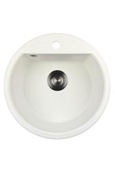 GraniteMy Bremen okrúhle granitové umývadlo 43 cm biela montáž na dosku a pod doskou s dierou pre kohútik s gumenou zátkou v gun metal prevedení 1208971220