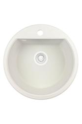 GraniteMy Bremen okrúhly granitový drez 43 cm biely na povrchovú a spodnú montáž s otvorom pre kohútik s bielym zátkou 1208971221