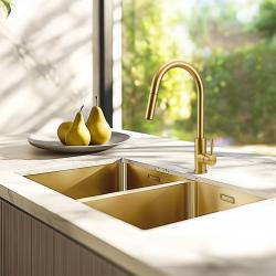 Pure.Sink Prestige Dvojitý zlatý drez 70x40 cm 10mm rádius podstavcový, rovný a nadstavbový PPG343440-60