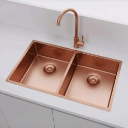 Pure.Sink Prestige Dvojitý Medený drez 70x40cm 10mm rádius podstavca, rovnomerného a nadstavbového PPG343440-62