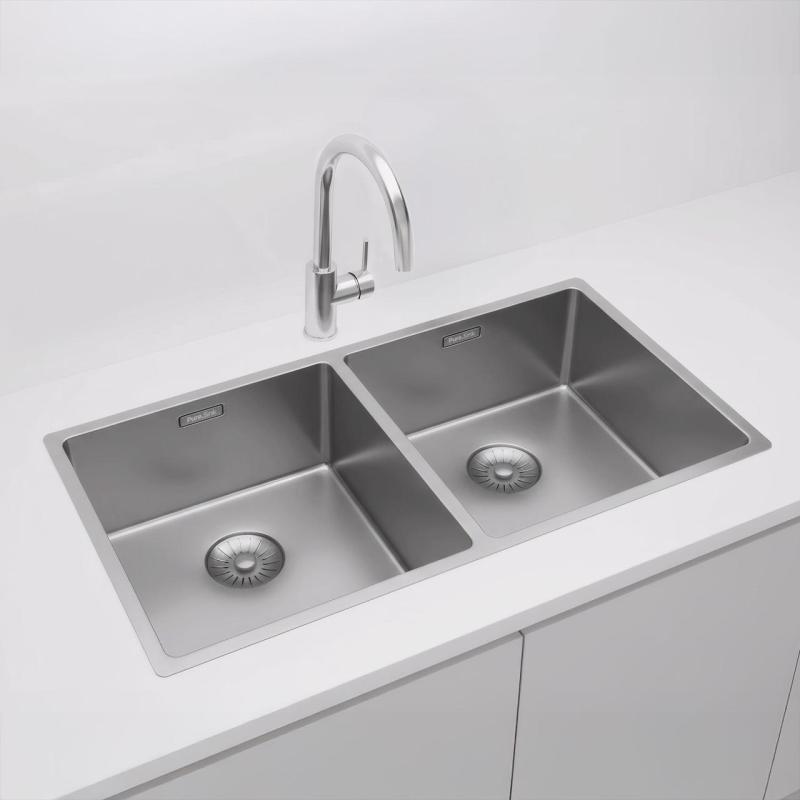 Pure.Sink Prestige Dvojitý nerezový drez 82x40 cm s polomerom 10 mm, na podložku, rovný a nadstavbový PPG404040-02
