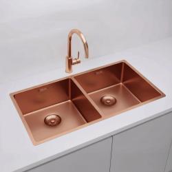 Pure.Sink Prestige Dvojitý medený drez 82x40 cm s polomerom 10 mm na podstavec, rovný a nadstavbový PPG404040-62