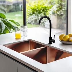 Pure.Sink Prestige Dvojitý medený drez 82x40 cm s polomerom 10 mm na podstavec, rovný a nadstavbový PPG404040-62