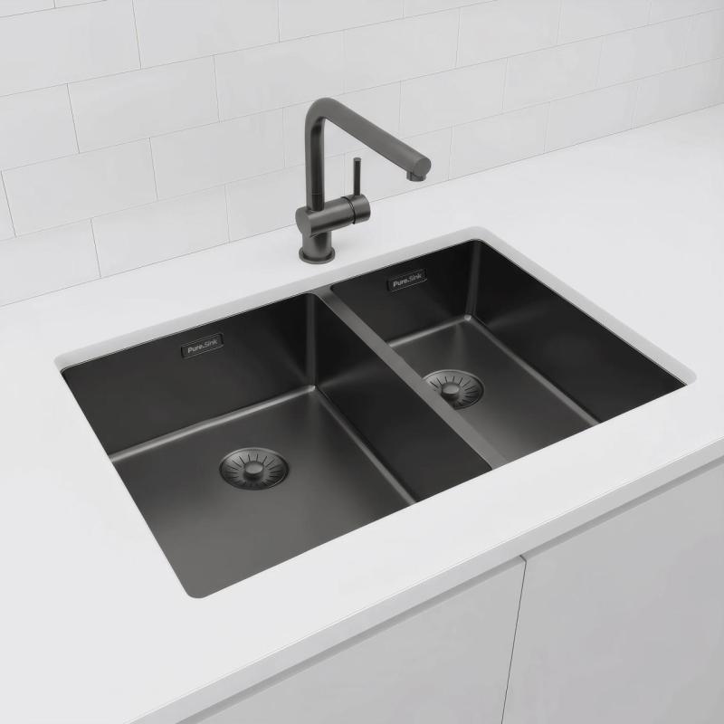 Pure.Sink Exclusivo Gun Metal 1,5 polovicný drez 34+18 cm 10mm polomer PEX341840-61