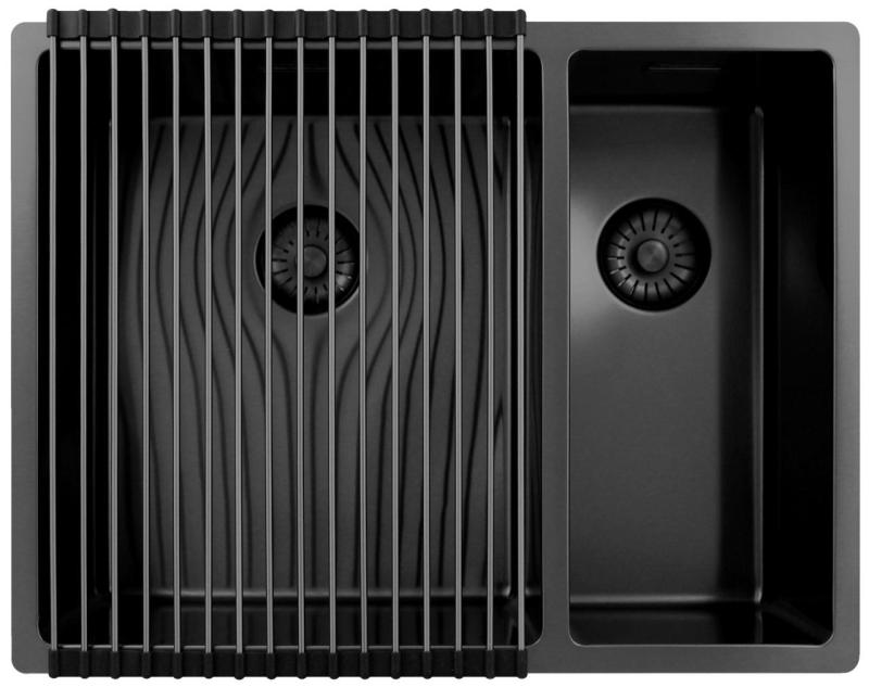 Pure.Sink Exclusivo Gun Metal 1,5 polovicný drez 34+18 cm 10mm polomer PEX341840-61