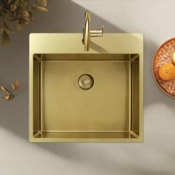 Pure.Sink Exclusivo Zlatý drez 54x52 cm Tapwing s otvorom pre kohútik 10mm rádius PEX5040T-60