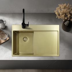 Pure.Sink Exclusivo Zlatý malý drez s odčerpadlovou časťou 78x52 cm Tapwing vľavo PEX3478LT-60