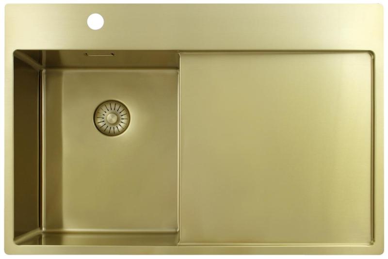 Pure.Sink Exclusivo Zlatý malý drez s odkvapkávacou časťou 78x52 cm Kohútik vľavo PEX3478LT-60
