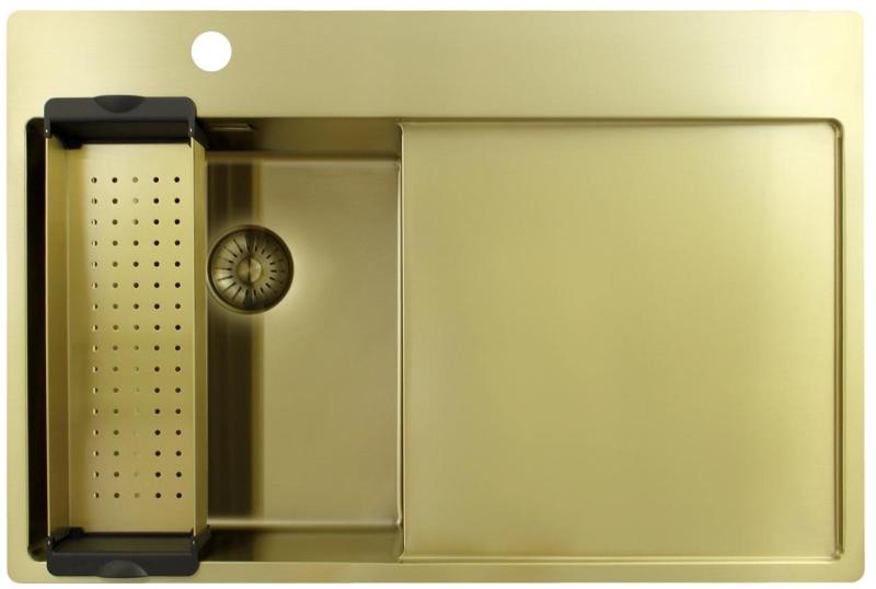 Pure.Sink Exclusivo Zlatý malý drez s odkvapkávacou časťou 78x52 cm Kohútik vľavo PEX3478LT-60