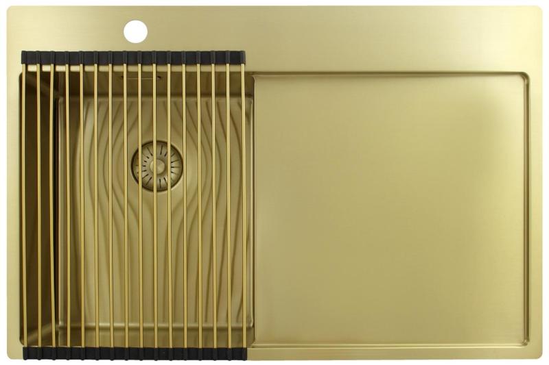 Pure.Sink Exclusivo Zlatý malý drez s odkvapkávacou časťou 78x52 cm Kohútik vľavo PEX3478LT-60
