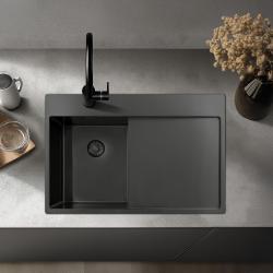 Pure.Sink Exclusivo Gun Metal malý drez s odčerpávacou časťou 78x52 cm Tapwing vľavo PEX3478LT-61