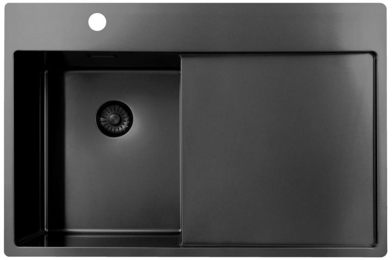 Pure.Sink Exclusivo Gun Metal malý drez s odčerpávacou časťou 78x52 cm Tapwing vľavo PEX3478LT-61