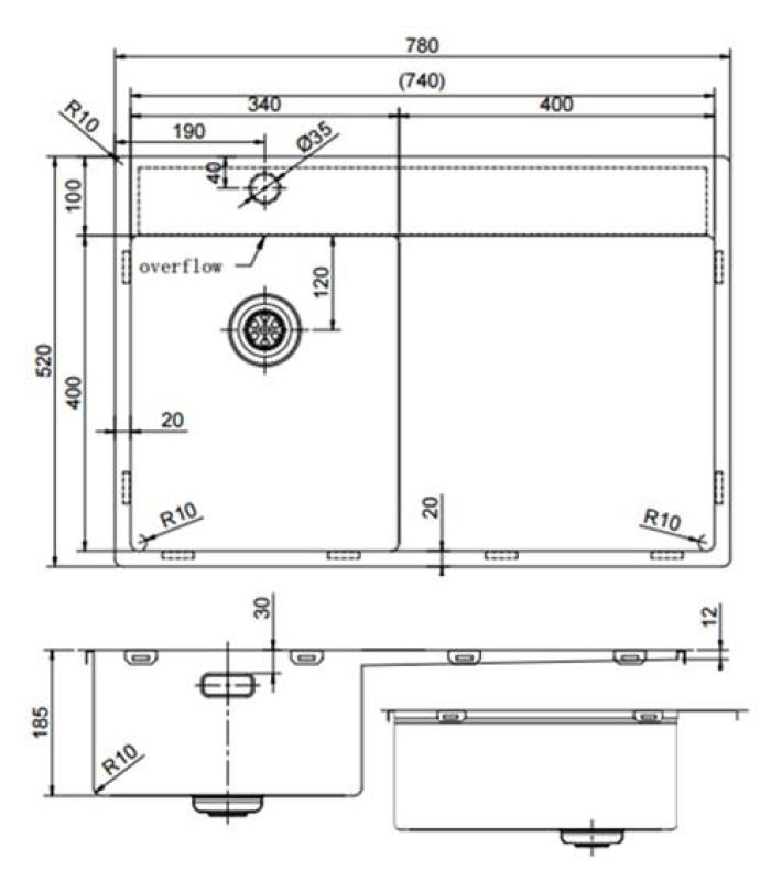 Pure.Sink Exclusivo Gun Metal malý drez s odčerpávacou časťou 78x52 cm Tapwing vľavo PEX3478LT-61