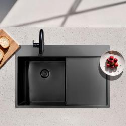 Pure.Sink Exclusivo Gun Metal drez s odkvapkávacou časťou 78x52 cm Tapwing vľavo PEX4078LT-61