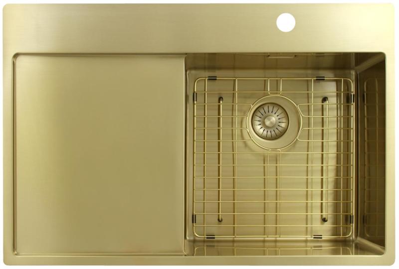 Pure.Sink Exclusivo Zlatý drez s odkvapkávacou časťou 78x52 cm Batéria Tapwing vpravo PEX4078RT-60