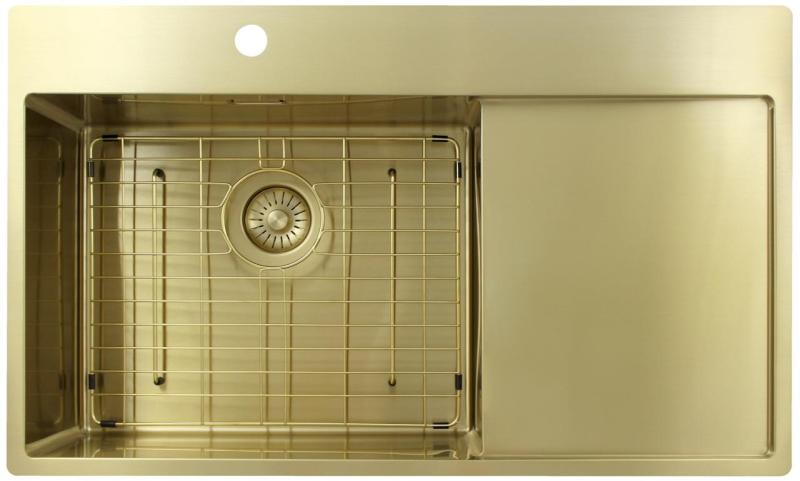 Pure.Sink Exclusivo Zlatý drez s odkvapkávacou časťou 86x52 cm Kohútik vľavo PEX5086LT-60