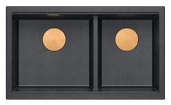 Quadri Newport II Dvojitý Antracitový Granitový Nadstavbový Drez 76x45 cm s Medeným uzáverom 1208971359