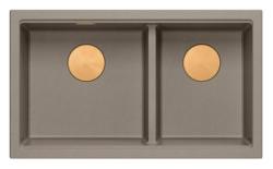 Quadri Newport II Dvojitý Taupe Granitový Nástavbový Drez 76x45 cm s Medeným Zátkom 1208971362