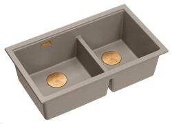 Quadri Newport II Dvojitý Taupe Granitový Nástavbový Drez 76x45 cm s Medeným Zátkom 1208971362