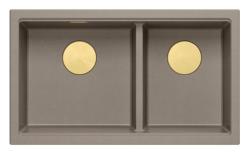 Quadri Newport II Dvojitý Taupe Granitový Nadstavbový Drez 76x45 cm so Zlatou zátkou 1208971367