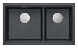 Quadri Newport II Dvojitý Antracitový Granitový Nadstavbový Drez 76x45 cm s Nerezovou Zástrčkou 1208971369