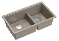 Quadri Newport II Dvojitý Taupe Granitový Nadstavbový Drez 76x45 cm s nerezovou zátkou 1208971372