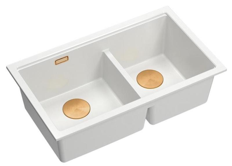 Quadri Newport II Dvojitý Biely Granitový Podstavec Umyvadla 702 x 390 mm s Medenou zátkou 1208971373