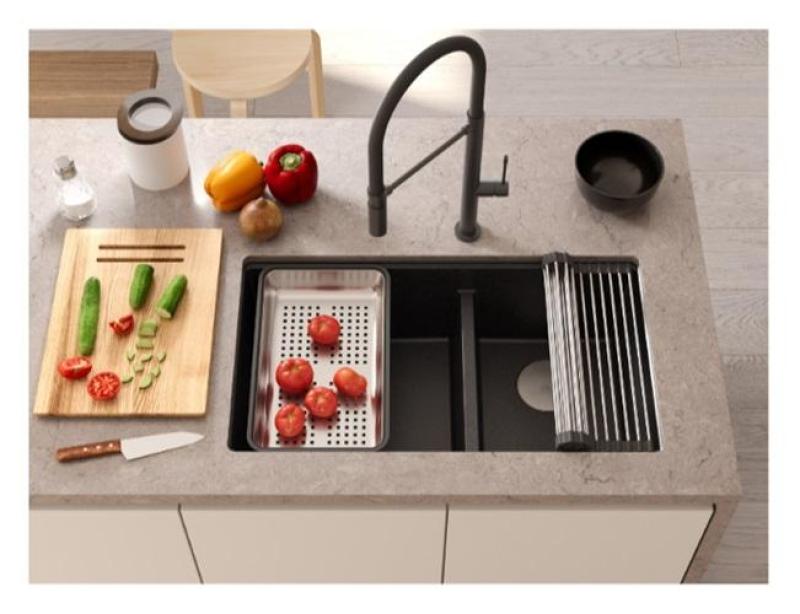 Quadri Newport II Dvojitý Biely Granitový Podstavec Umyvadla 702 x 390 mm s Medenou zátkou 1208971373