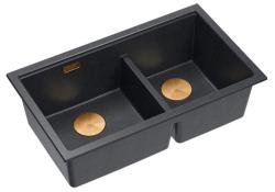 Quadri Newport II Dvojitý Antracitový Granitový Podstavcový Drez 702 x 390 mm s Medenou zátkou 1208971374