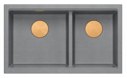 Quadri Newport II Dvojitý sivý Granitový Podstavcový Drez 702 x 390 mm s Medenou zátkou 1208971375