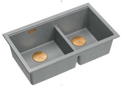 Quadri Newport II Dvojitý sivý Granitový Podstavcový Drez 702 x 390 mm s Medenou zátkou 1208971375