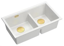 Quadri Newport II Dvojitý Biely Granitový Podstavec Umývadla 702 x 390 mm so Zlatým Zátkou 1208971378