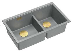 Quadri Newport II Dvojitý Sivý Granitový Podstavec Umyvadla 702 x 390 mm so Zlatým Korkom 1208971380