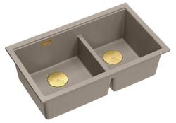 Quadri Newport II Dvojitý Taupe Granitový Podstavec Umývadla 702 x 390 mm s Zlatou Zátkou 1208971382
