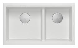 Quadri Newport II Dvojitý biely granitový podstavcový drez 702 x 390 mm s nerezovou zástrčkou 1208971383