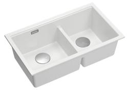 Quadri Newport II Dvojitý biely granitový podstavcový drez 702 x 390 mm s nerezovou zástrčkou 1208971383