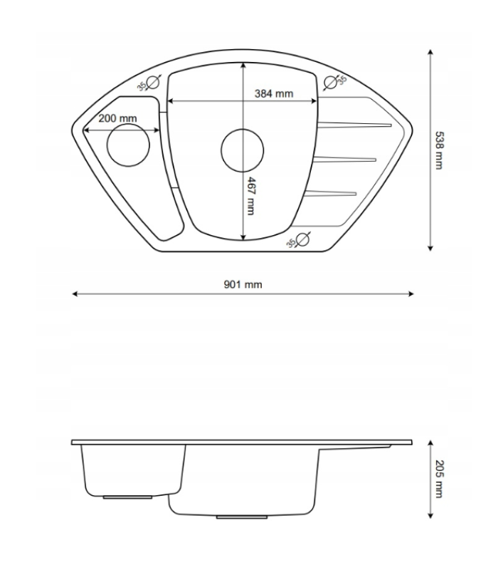 Graniteland Monte Granitová béžová rohová umývadlo na montáž 901x538mm s RVS zátkou 1208971414