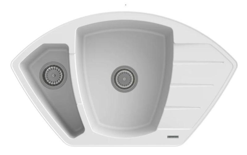 Graniteland Monte Granitový biely rohový drez na povrchovú montáž 901x538mm s nerezovou zátkou 1208971415
