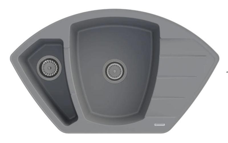 Graniteland Monte Granitový šedý rohový drez na povrchovú montáž 901x538mm s RVS zátkou 1208971416
