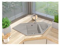 Graniteland Amiata Granitové béžové rohové umývadlo na povrch 965x496mm s nerezovou zástrčkou 1208971417
