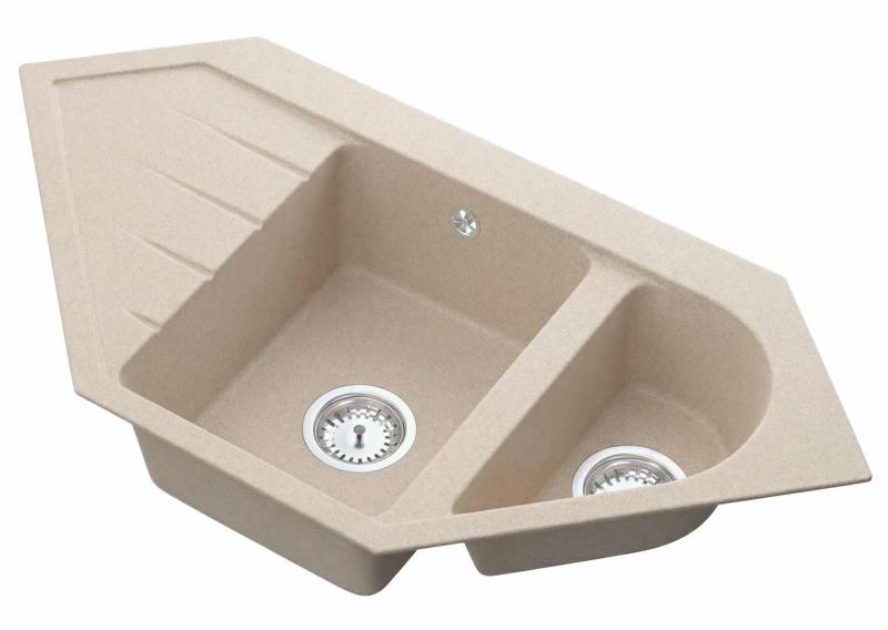 Graniteland Amiata Granitový béžový rohový drez na montáž 955 x 489 mm s nerezovou zátkou 1208971417