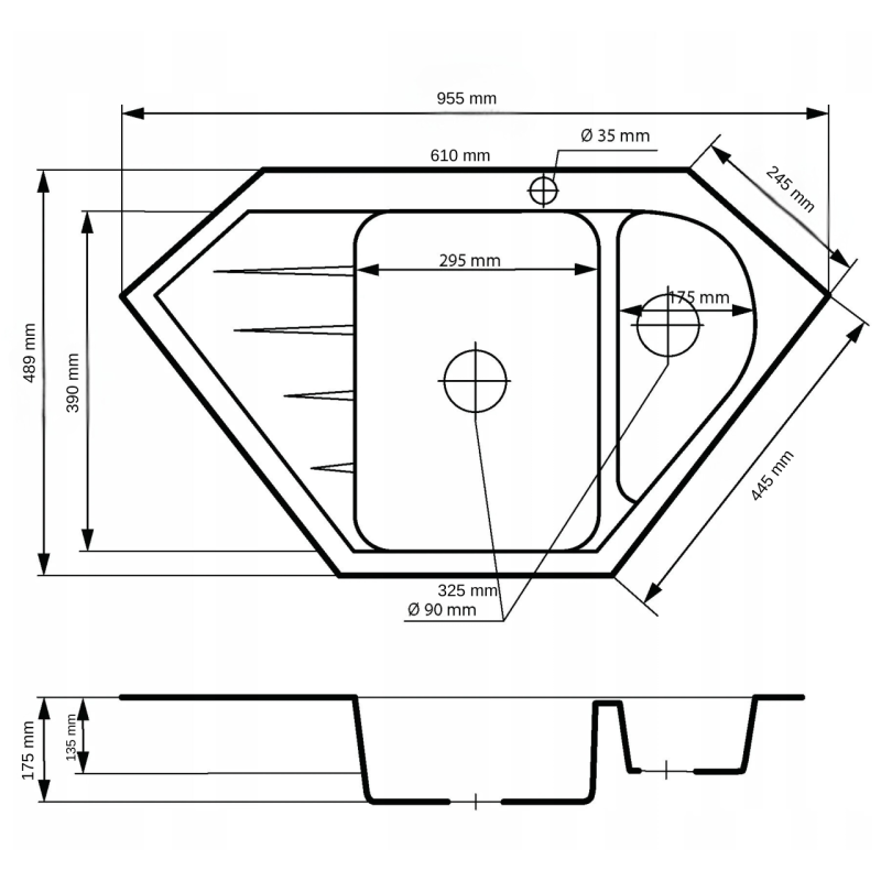 Graniteland Amiata Granitový béžový rohový drez na montáž 955 x 489 mm s nerezovou zátkou 1208971417