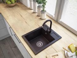 Graniteland Prest Granitový Arduin tvrdokamenný vzhľad drez Tapwing s otvorom pre kohútik povrchová montáž 400x500mm s nerezovou zátkou 1208971420