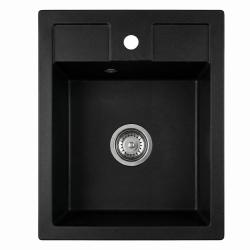 Graniteland Prest Granitový čierny drez Tapwing s otvorom pre kohútik, montážny 400x500mm s nerezovou zátkou 1208971421